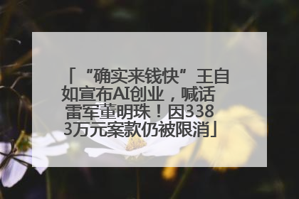 “确实来钱快”王自如宣布AI创业，喊话雷军董明珠！因3383万元案款仍被限消